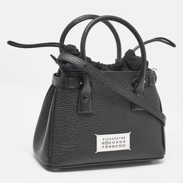 Pre Owned Maison Martin Margiela Black Leather 5AC Drawstring Top Handle Bag