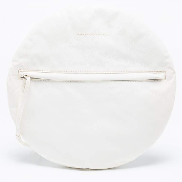 Pre Owned Maison Martin Margiela White Glossy Leather Ronde Round Pochette