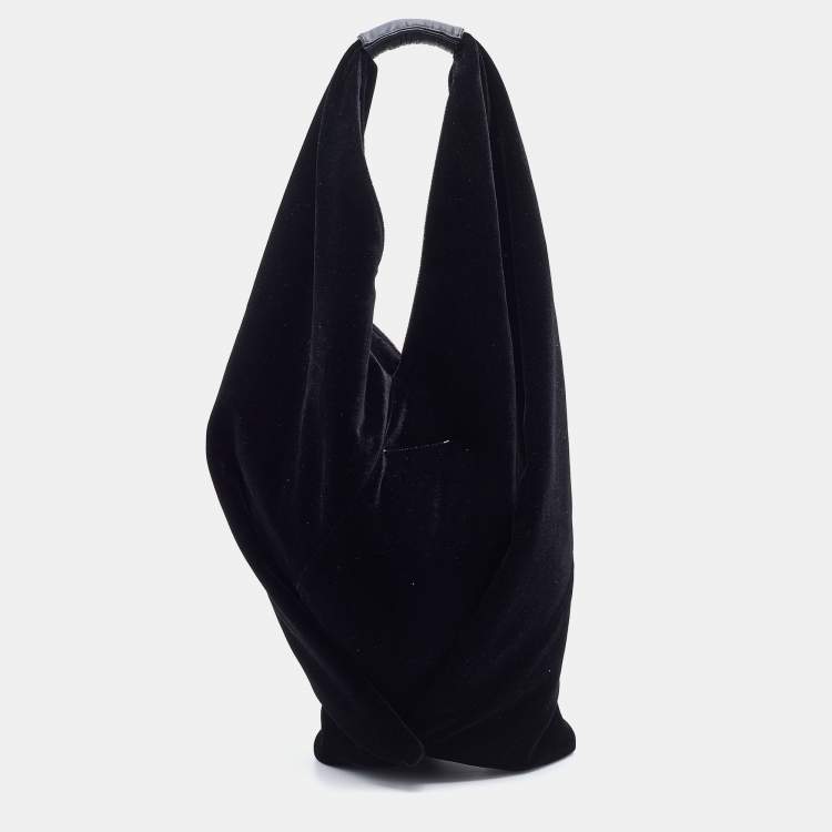 Pre Owned Maison Martin Margiela Black Velvet and Leather Hobo