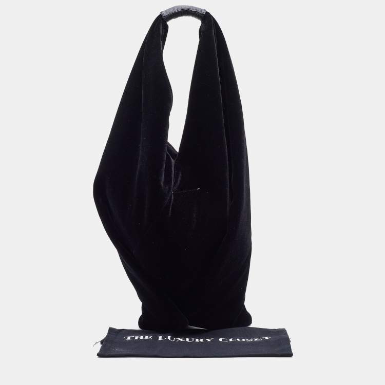 Pre Owned Maison Martin Margiela Black Velvet and Leather Hobo