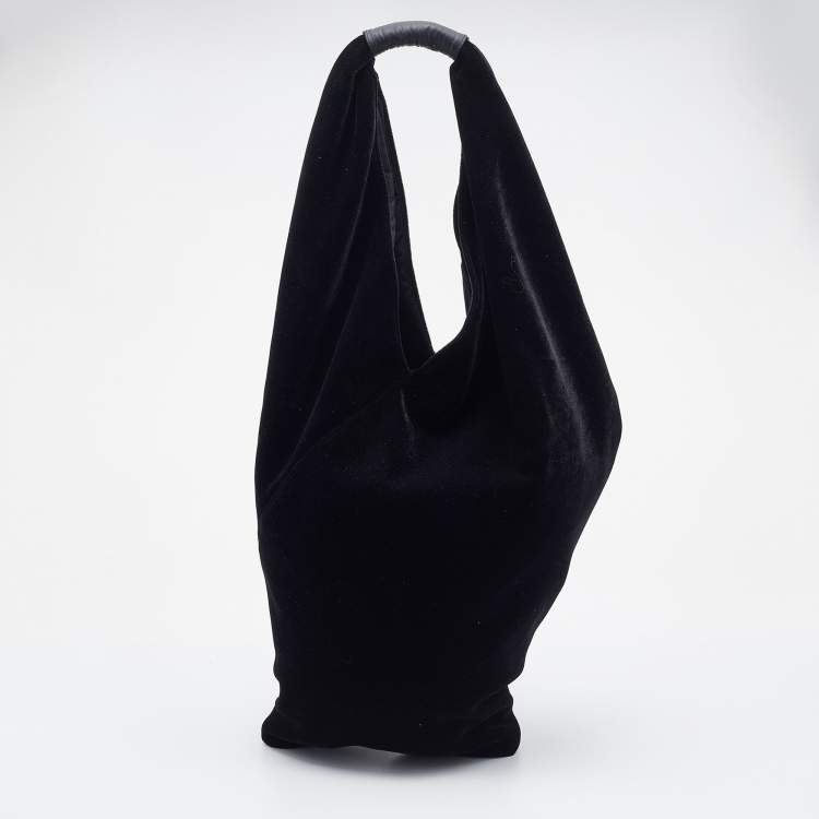 Pre Owned Maison Martin Margiela Black Velvet and Leather Hobo