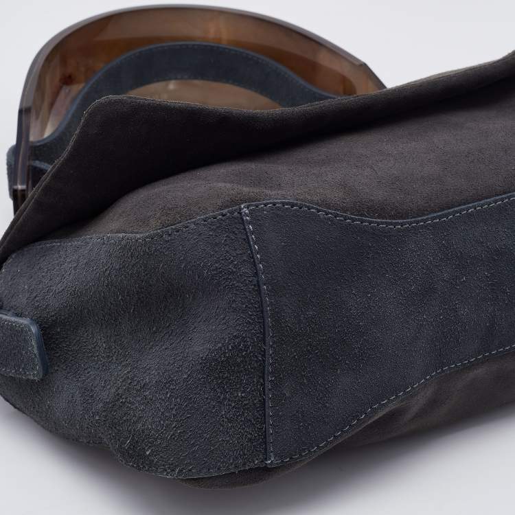 Pre Owned Maison Martin Margiela Grey Suede and Acrylic Flap Shoulder Bag