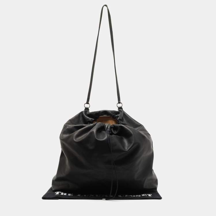 Pre Owned Maison Martin Margiela Black Leather Drawstring Shoulder Bag