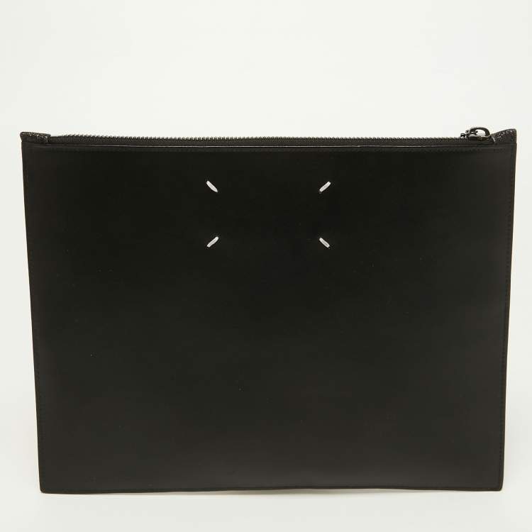 مملوكة مسبقًا Maison Martin Margiela Black Glitter and Leather Four Stich Clutch