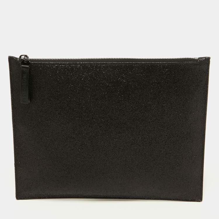 مملوكة مسبقًا Maison Martin Margiela Black Glitter and Leather Four Stich Clutch