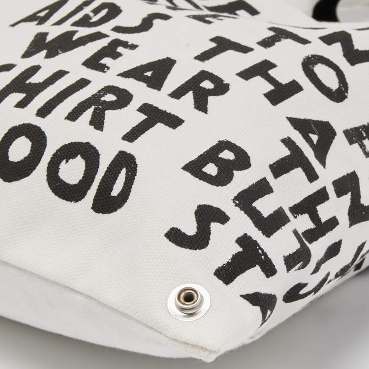 Pre Owned MM6 Maison Martin Margiela White Printed Canvas Triangle Tote