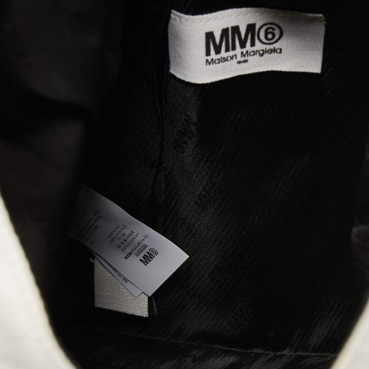 Pre Owned MM6 Maison Martin Margiela White Printed Canvas Triangle Tote