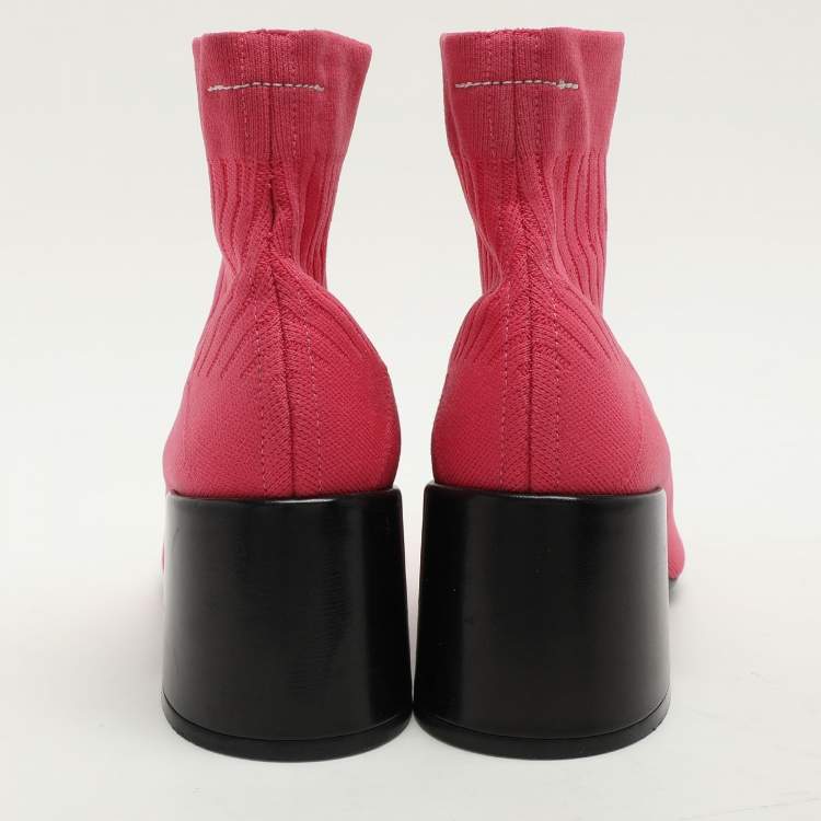 Pre Owned Maison Martin Margiela Pink Knit Fabric Ankle Length Boots Size 39
