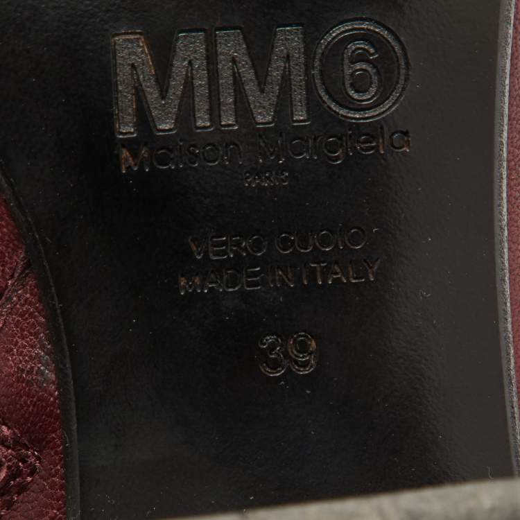Pre Owned Maison Martin Margiela Burgundy Leather Block Heel Ankle Boots Size 39