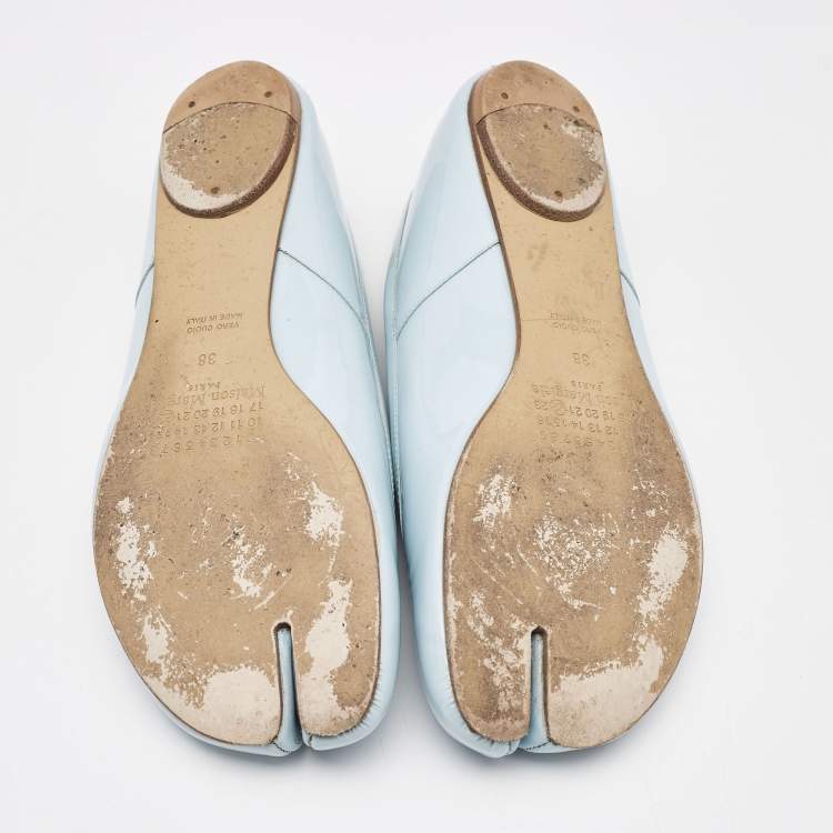 Pre Owned Maison Martin Margiela Blue Patent Leather Tabi Ballet Flats Size 38
