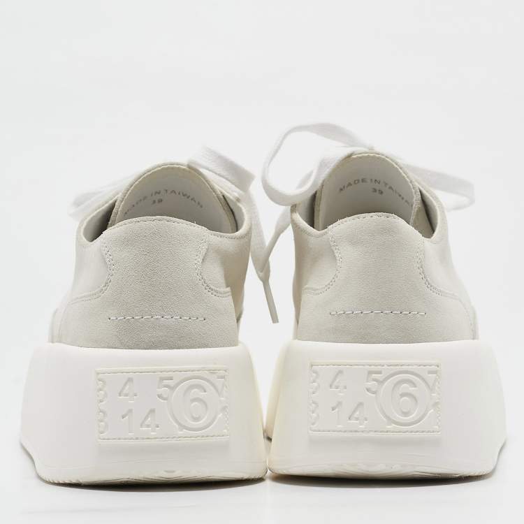 Pre Owned Maison Martin Margiela Grey Suede Tabi Lace Up Sneakers Size 39