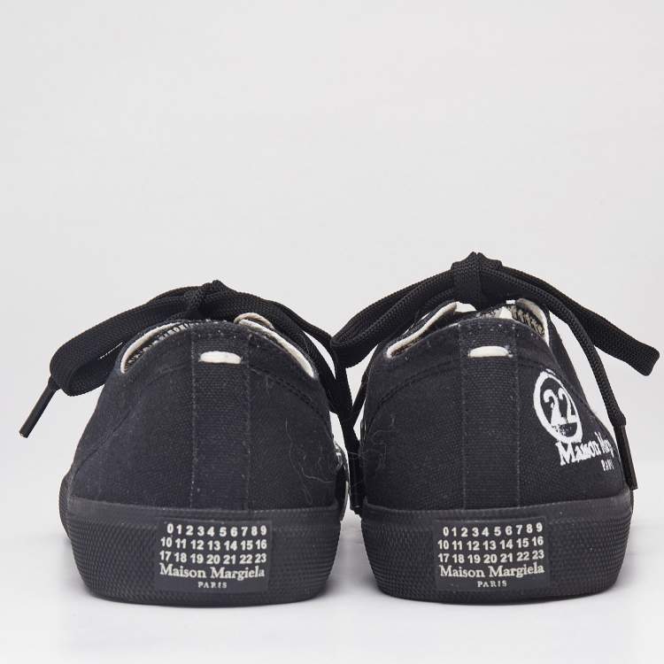Pre Owned Maison Martin Margiela Black/White Splatter Canvas Tabi Low Top Sneakers Size 37