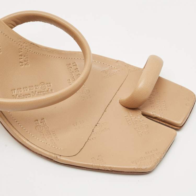 Pre Owned Maison Martin Margiela Beige Leather Square Toe Tabi Sandals Size 40