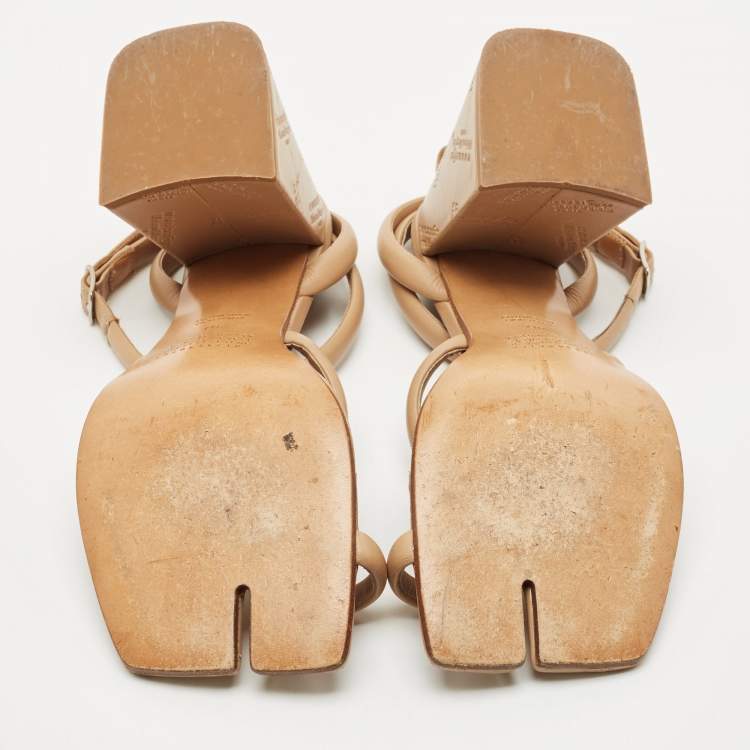 Pre Owned Maison Martin Margiela Beige Leather Square Toe Tabi Sandals Size 40
