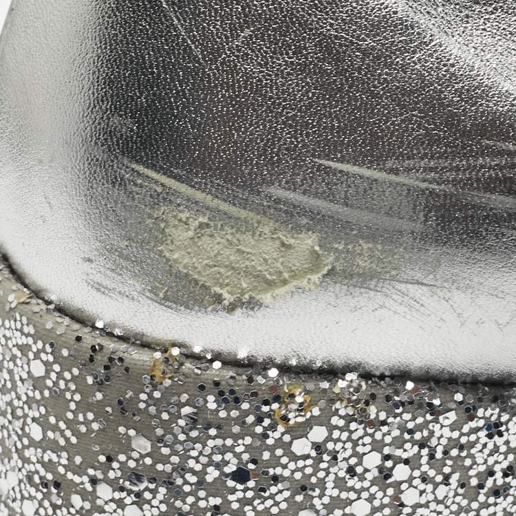 Pre Owned Maison Martin Margiela Silver Glitter and Leather Ankle Length Boots Size 39