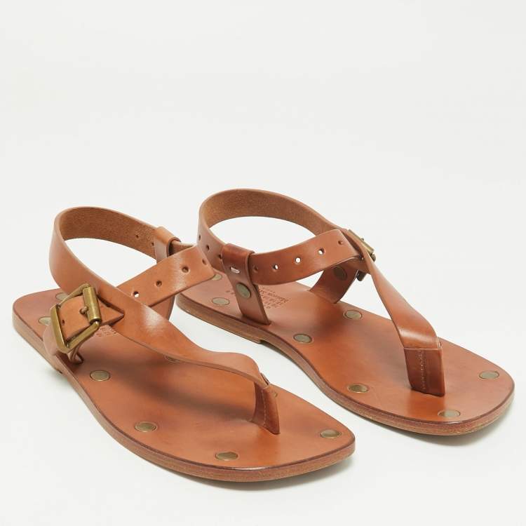 Pre Owned Maison Martin Margiela Brown Leather Thong Sandals Size 36