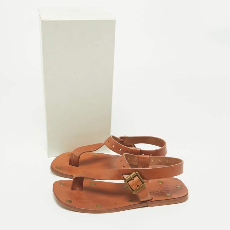 Pre Owned Maison Martin Margiela Brown Leather Thong Sandals Size 36