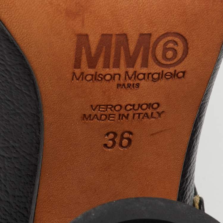 Pre Owned Maison Martin Margiela Black Leather Tabi Block Heel Slingback Mules Size 36 