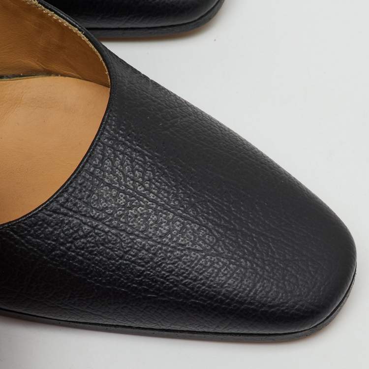 Pre Owned Maison Martin Margiela Black Leather Tabi Block Heel Slingback Mules Size 36 