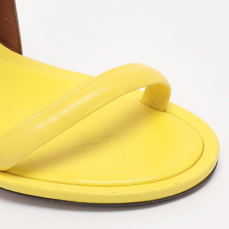 Pre Owned Maison Martin Margiela Yellow/Brown Leather Ankle Strap Sandals Size 38.5