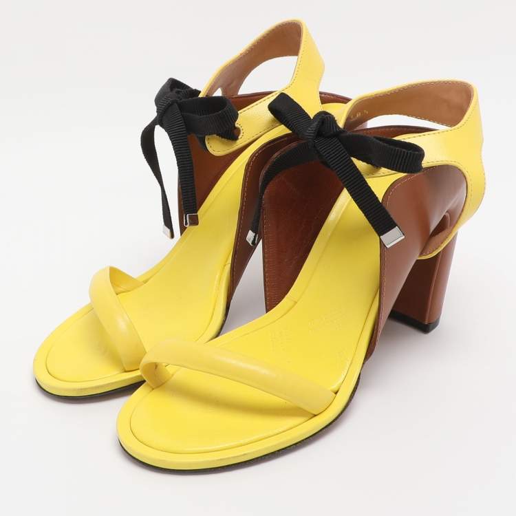 Pre Owned Maison Martin Margiela Yellow/Brown Leather Ankle Strap Sandals Size 38.5
