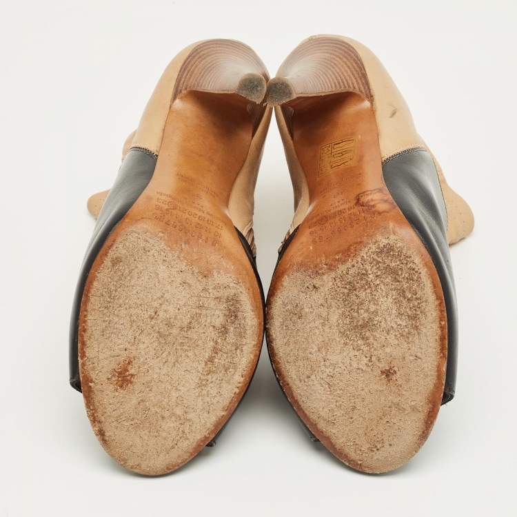 Pre Owned Maison Martin Margiela Black/Beige Leather 5AC Peep Toe Booties Size 36