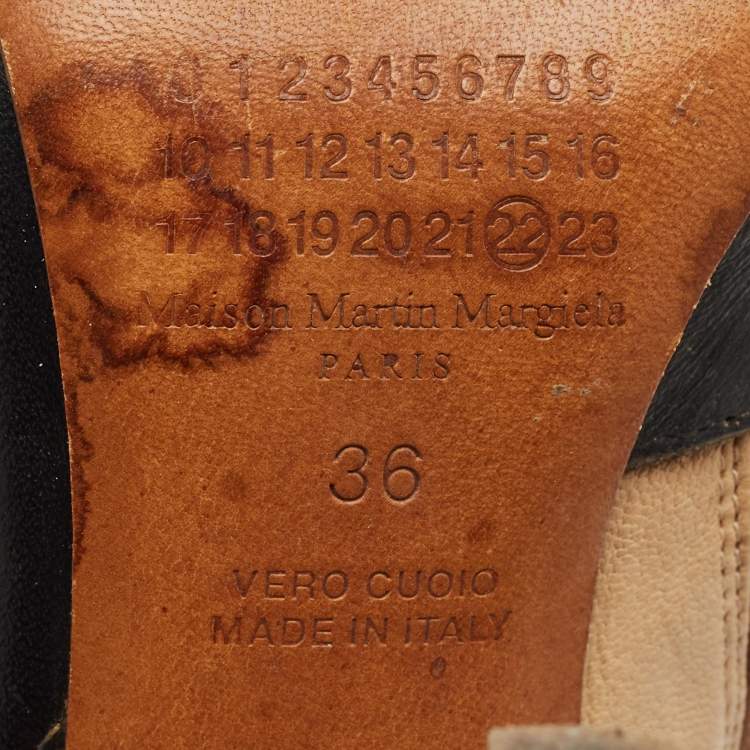 Pre Owned Maison Martin Margiela Black/Beige Leather 5AC Peep Toe Booties Size 36