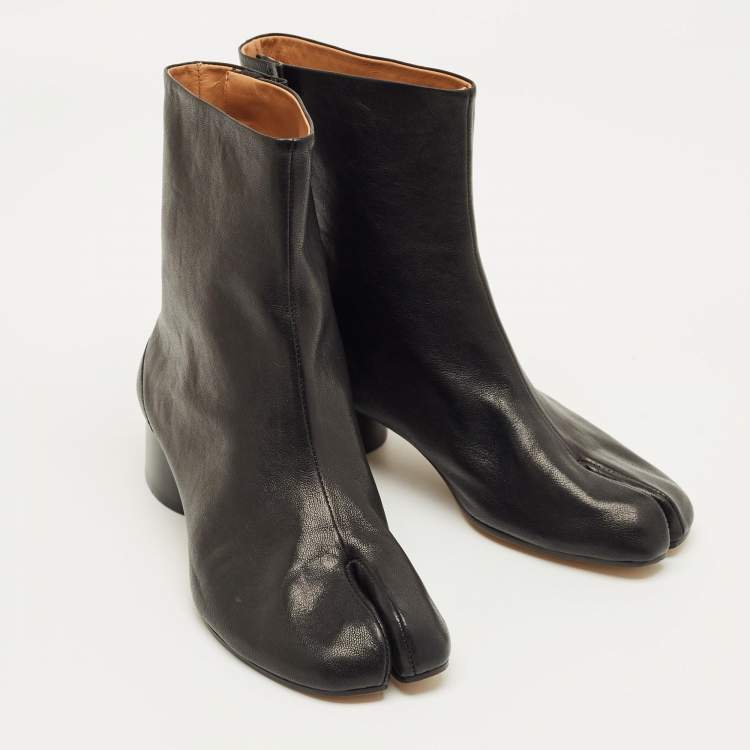 Pre Owned Maison Martin Margiela Black Leather Tabi Ankle Length Boots Size 37