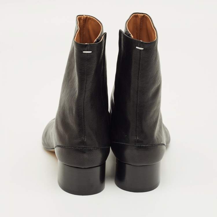 Pre Owned Maison Martin Margiela Black Leather Tabi Ankle Length Boots Size 37