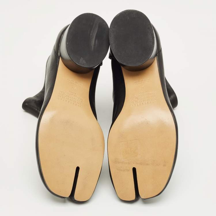 Pre Owned Maison Martin Margiela Black Leather Tabi Ankle Length Boots Size 37