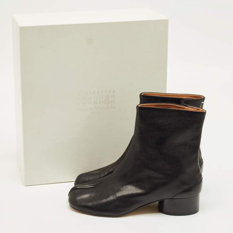 Pre Owned Maison Martin Margiela Black Leather Tabi Ankle Length Boots Size 37