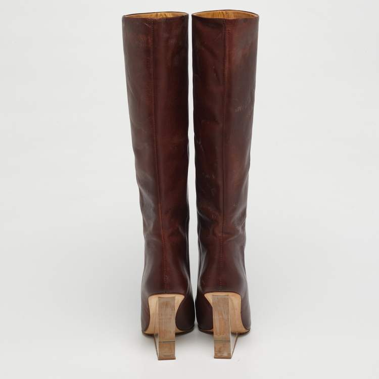 مملوكة مسبقًا Maison Martin Margiela Size 38 Brown Leather Knee Length Boots