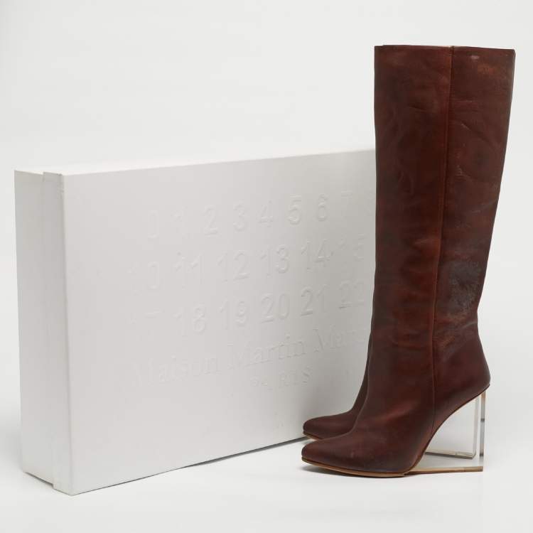 مملوكة مسبقًا Maison Martin Margiela Size 38 Brown Leather Knee Length Boots