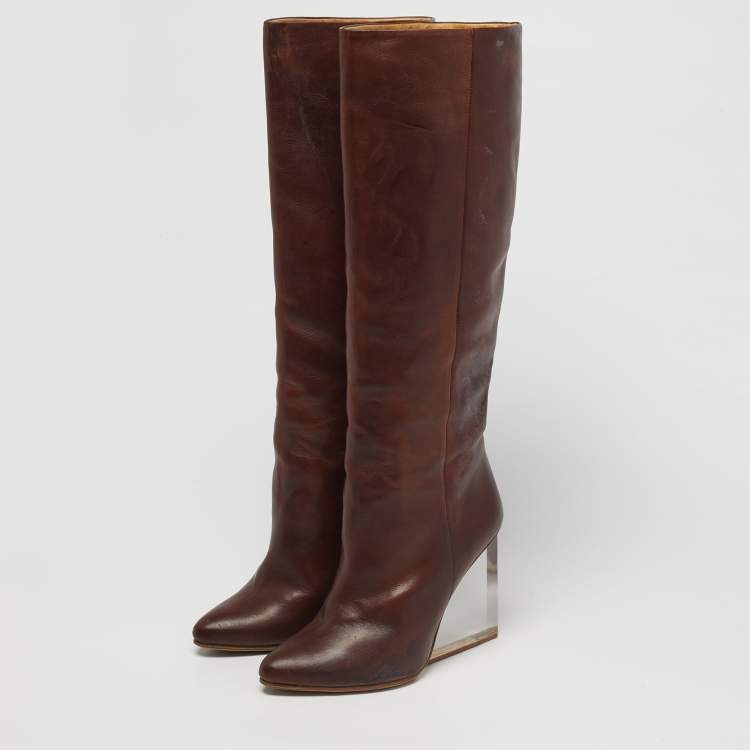 مملوكة مسبقًا Maison Martin Margiela Size 38 Brown Leather Knee Length Boots