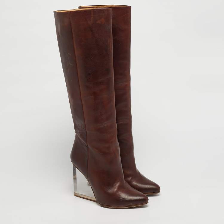 مملوكة مسبقًا Maison Martin Margiela Size 38 Brown Leather Knee Length Boots