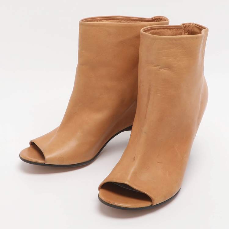 Pre Owned Maison Martin Margiela Size 36 Tan Leather Peep Toe Booties