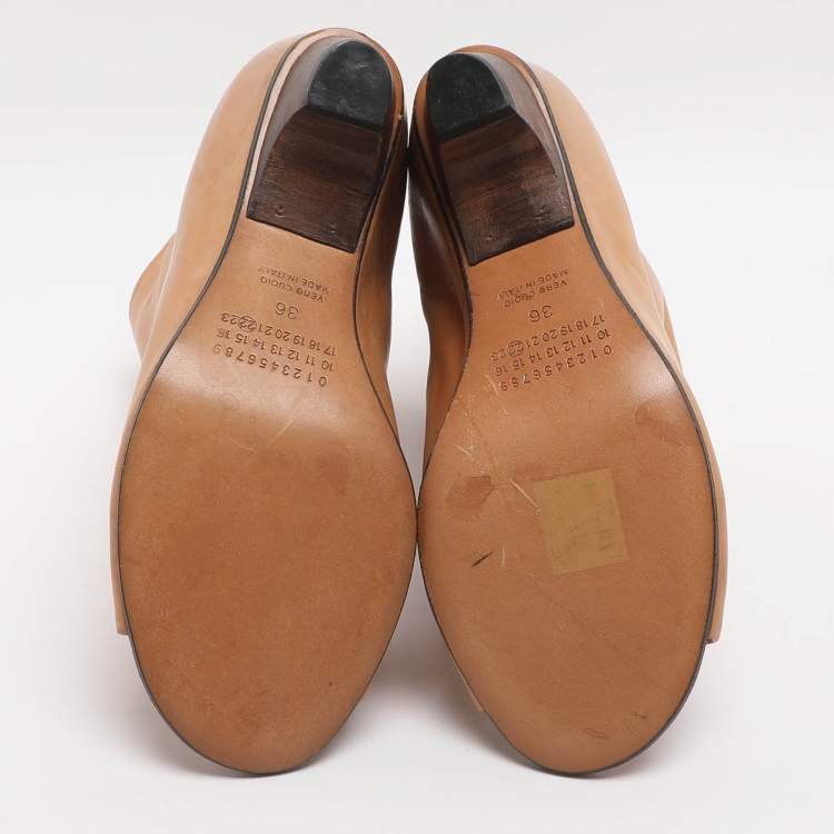 Pre Owned Maison Martin Margiela Size 36 Tan Leather Peep Toe Booties