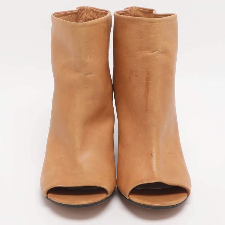 Pre Owned Maison Martin Margiela Size 36 Tan Leather Peep Toe Booties