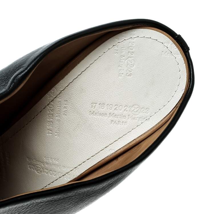 Pre Owned Maison Martin Margiela Black Leather Peep Toe Mules Size 39.5