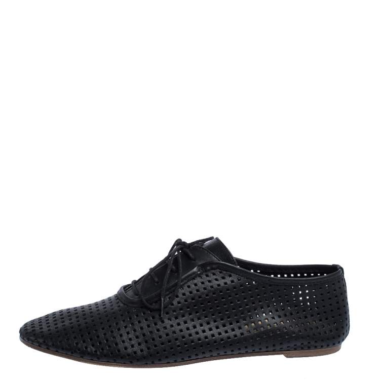 Pre Owned Maison Martin Margiela Perforated Leather Lace Low Top Sneakers Size 37