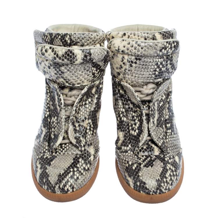 Pre Owned Maison Martin Margiela Grey Python Embossed Leather High Top Sneakers Size 39