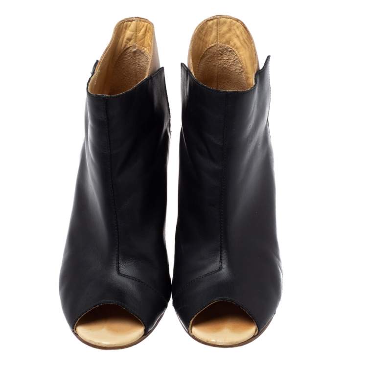 Pre Owned Maison Martin Margiela Black/Beige Leather Peep Toe Ankle Boots Size 39