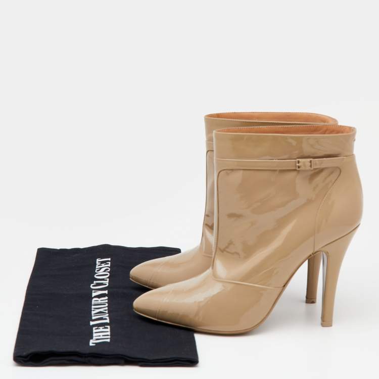 Pre Owned Maison Martin Margiela Beige Patent Leather Ankle Boots Size 37.5