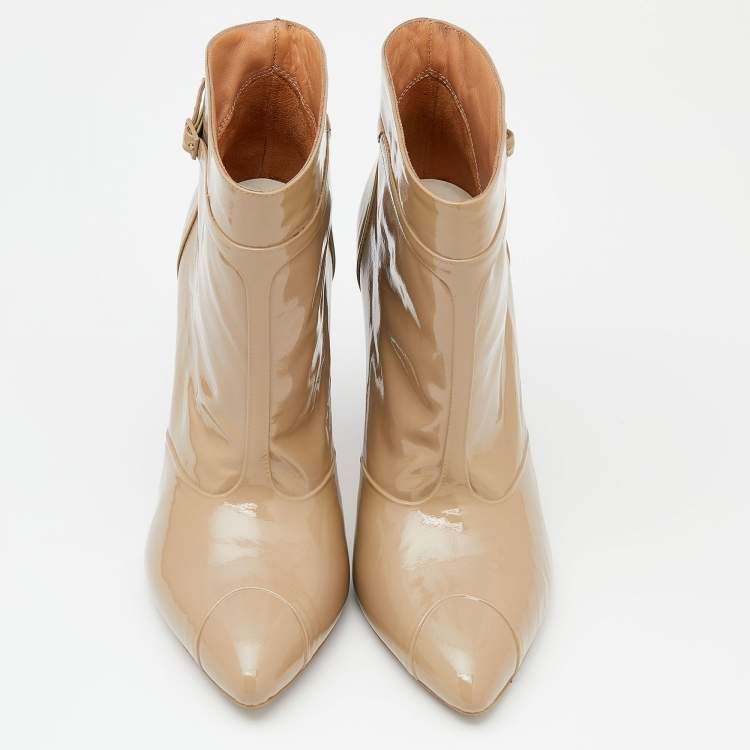 Pre Owned Maison Martin Margiela Beige Patent Leather Ankle Boots Size 37.5