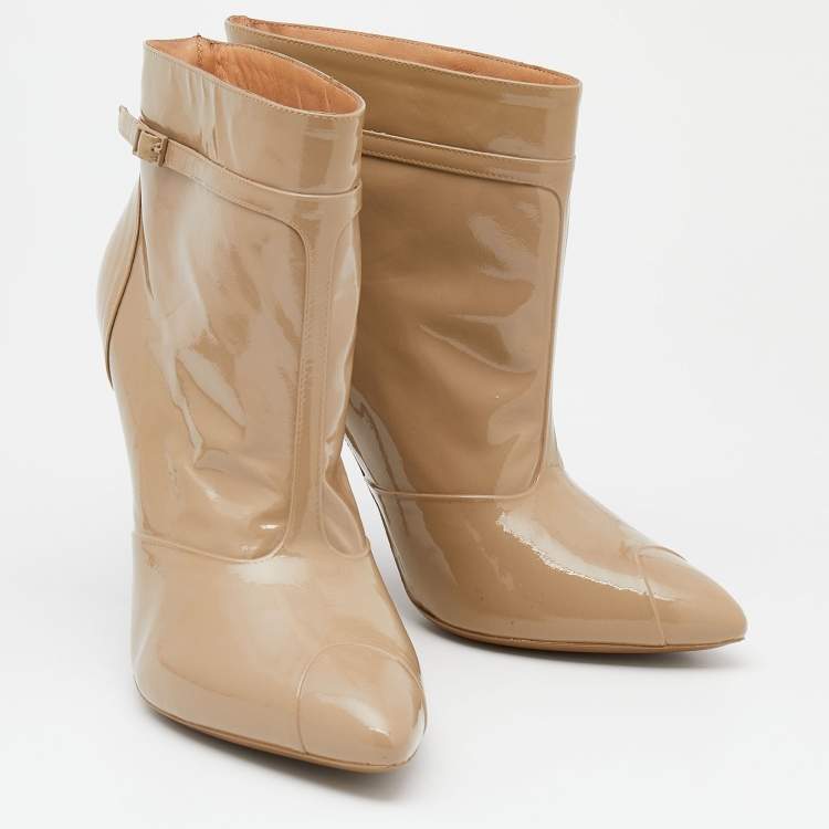 Pre Owned Maison Martin Margiela Beige Patent Leather Ankle Boots Size 37.5