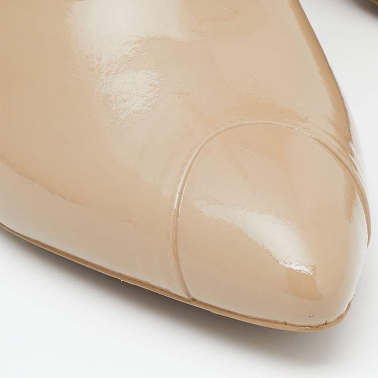 Pre Owned Maison Martin Margiela Beige Patent Leather Ankle Boots Size 37.5