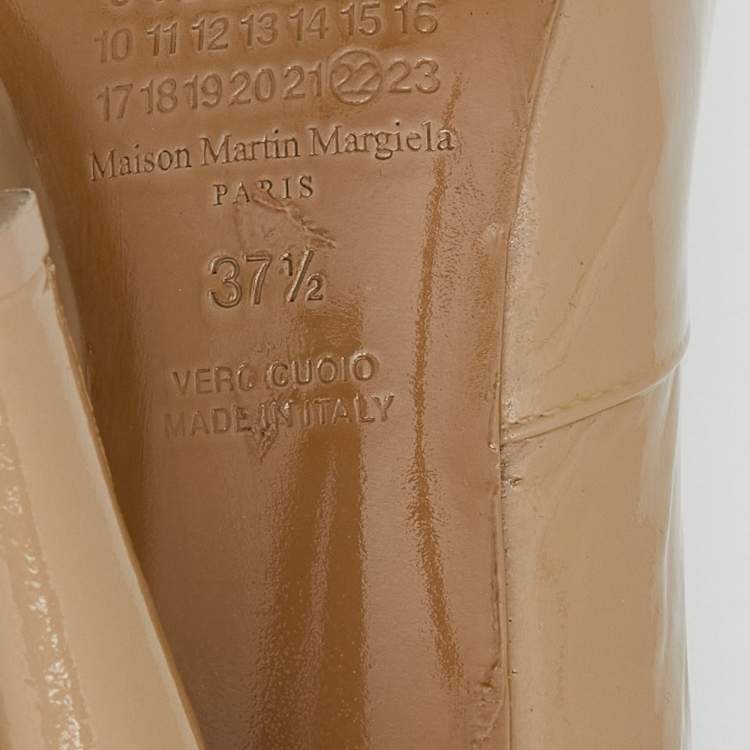 Pre Owned Maison Martin Margiela Beige Patent Leather Ankle Boots Size 37.5
