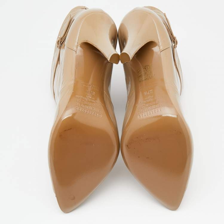Pre Owned Maison Martin Margiela Beige Patent Leather Ankle Boots Size 37.5