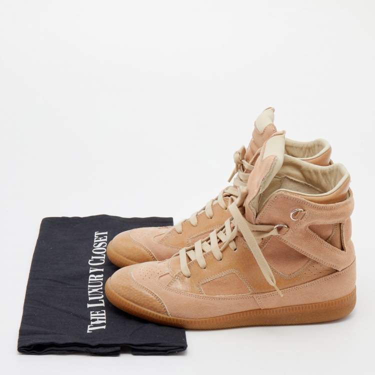 مملوكة مسبقًا Maison Martin Margiela Nude Pink/Beige Suede And Leather Insert High Top Sneakers Size 38