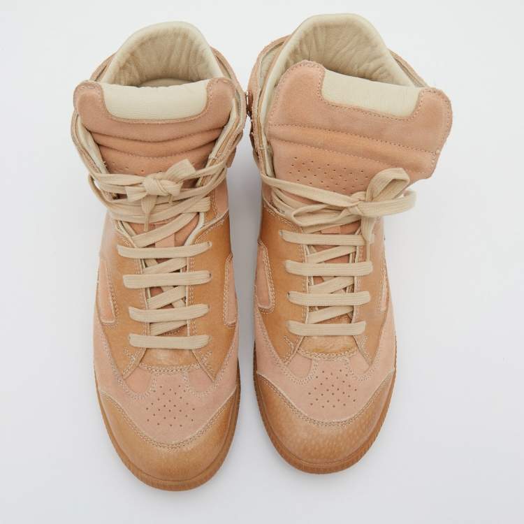 مملوكة مسبقًا Maison Martin Margiela Nude Pink/Beige Suede And Leather Insert High Top Sneakers Size 38